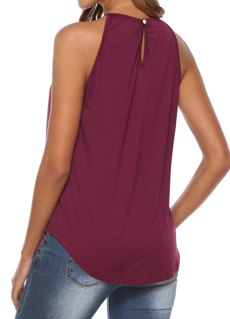 Bluetime Ladies Tank Tops Loose Fit Casual Cute Sleeveless Summer T-Shirt Basic Tees Maroon XL - Image 3